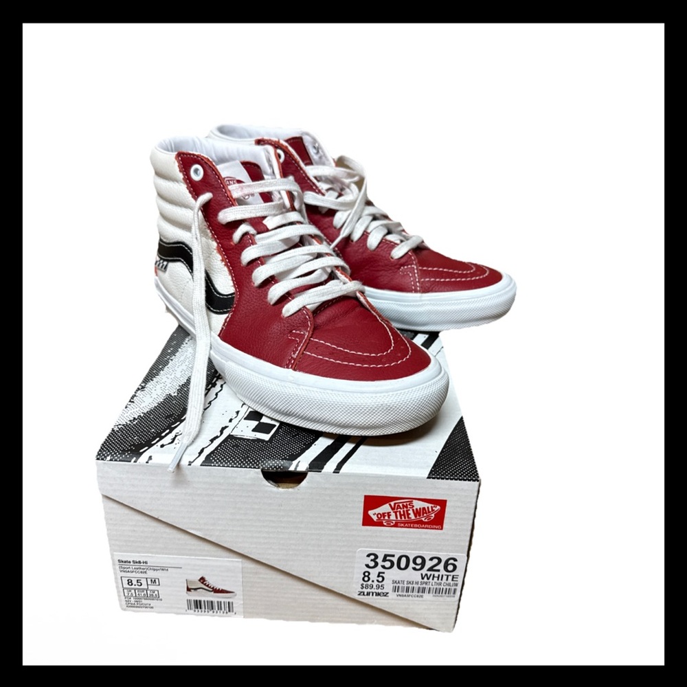 Vans Skate SK8 Hi Sport Leather Red White Shoes High Top Men Sz 8.5 VN0A5FCC82E
